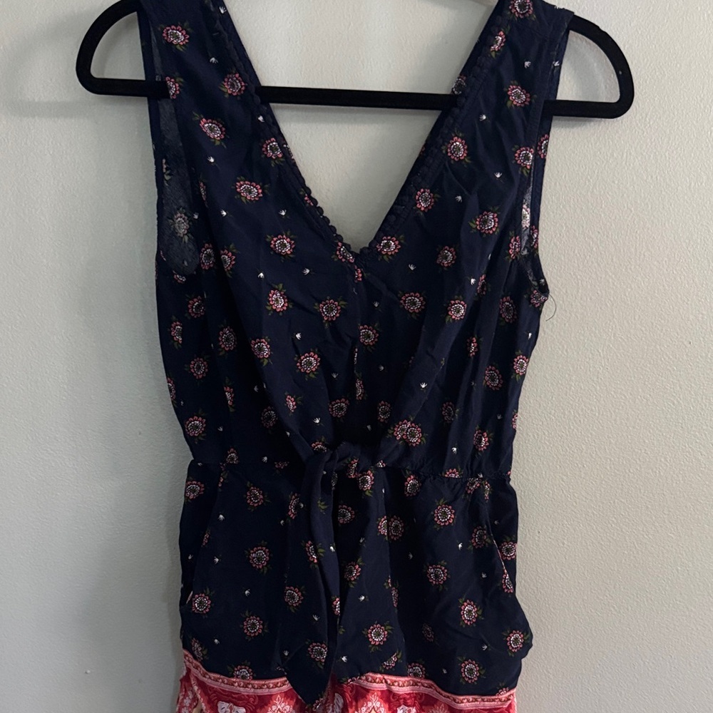 Navy and Pink As U Wish Sleeveless Romper - Picture 2 of 6